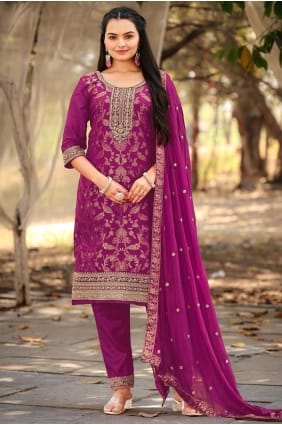 Salwar Kameez violet brodé en viscose pour l'Aïd avec dupatta SK155930