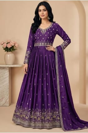 Salwar Kameez en soie violette avec fil AS4259