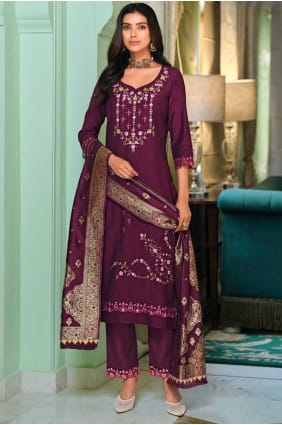 Salwar Kameez tissé violet en viscose SK155815