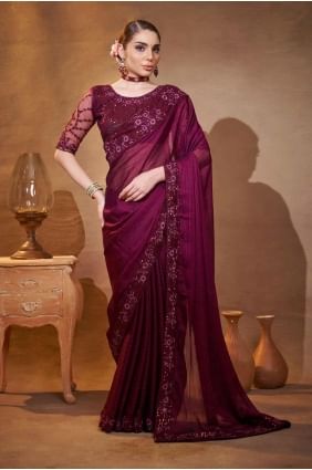 sari violet en jacquard avec broderie SR28238