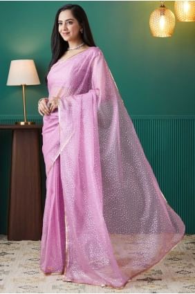 Sari imprimé en organza violet SR28722