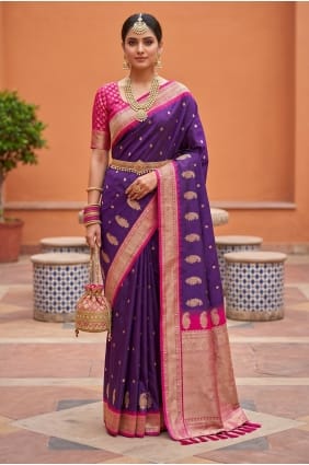 Sari en soie violette avec zari SR30126