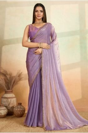Sari violet en satin brodé SR28707