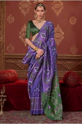 Sari en soie violette brodé SR29556