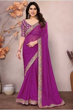 Sari en violet Georgette avec Broderie SR28695