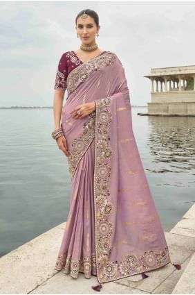 sari violet avec soie de pierre SR28004