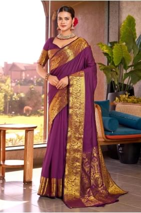 sari violet avec tissage de soie SR28150