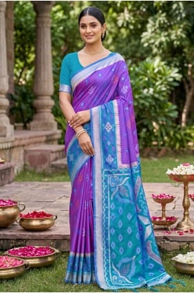 Sari en soie violette tissé SR29977