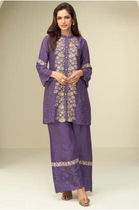 Kurta indo-occidentale violette en mousseline à sequins SK156098