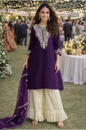 Ensemble palazzo violet en soie à effet miroir PZ4369