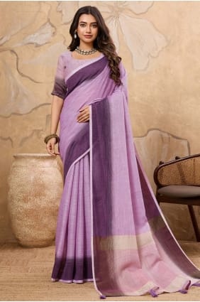 Sari violet en soie brodée SR29237