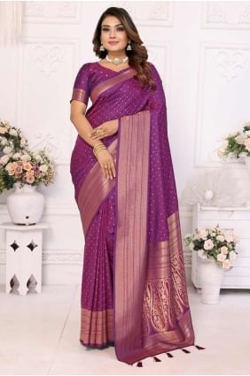 sari tissé violet en soie SR28364