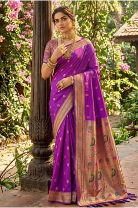 Purple Saree in Silk with Weaving SR30002