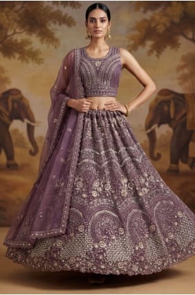 Lehenga Choli de mariage en tulle avec broderie violette LC8931