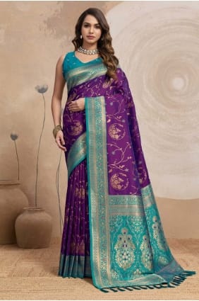 Saree en soie Banarasi violet avec Zari SR29652