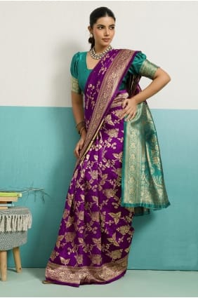 Sari en soie Banarasi violette avec Zari SR29729