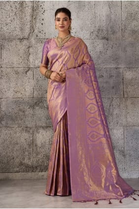 Sari en soie Zari violet SR30101