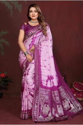 Sari en satin zari violet pour les fêtes SR29854
