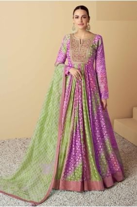 robe violette et verte en mousseline avec broderies GW1085