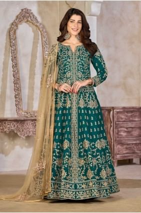 Ensemble Anarkali Rama en soie artificielle avec broderies AS4144