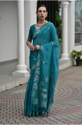 Sari bleu Rama avec lin zari SR29601