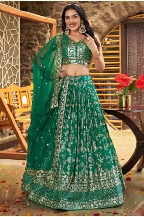 Lehenga Choli Vert Rama en Soie avec Dupatta LC8531