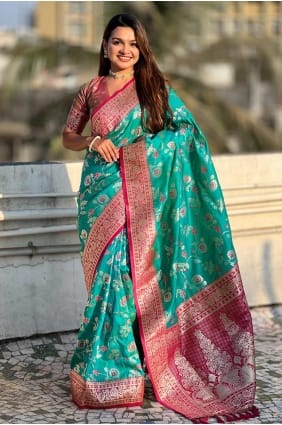 Rama Saree avec tissage de soie Banarasi SR28352
