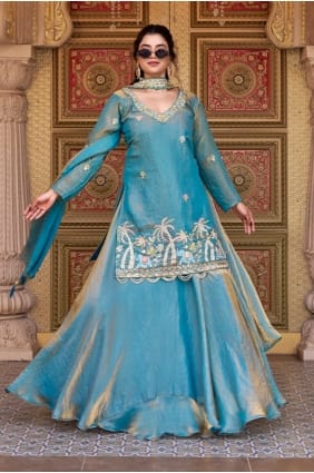 Lehenga Choli en polyester Rama avec fil LS095