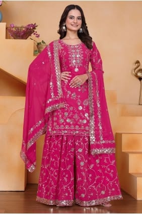 Ensemble palazzo sequins rose Rani en faux georgette PZ4364