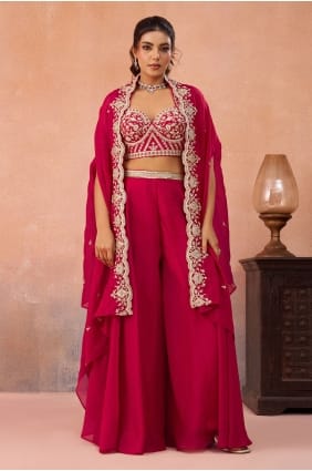 Ensemble palazzo rose Rani brodé en organza PZ4505