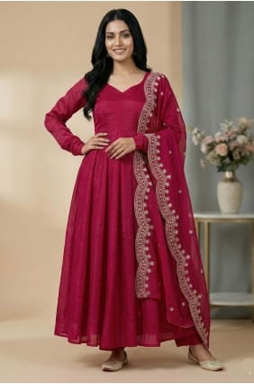 Salwar Kameez en soie rose Rani à sequins avec dupatta AS4208