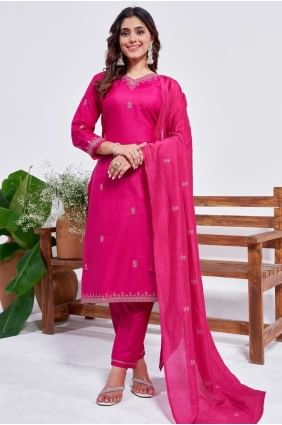 Salwar Kameez en rayonne avec broderie en rose Rani SK155765