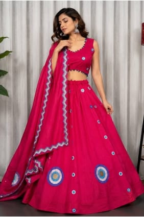 Lehenga Choli en soie rose Rani, filée LC9152