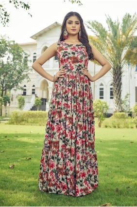 Robe longue en rayonne multicolore imprimée GW1308