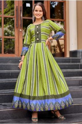 Robe longue en rayonne tissée en vert perroquet avec dupatta GW1177