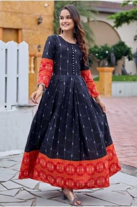 Robe noire en rayonne tissée avec dupatta GW1169