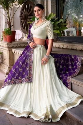 Tissage de Lehenga Choli en rayonne blanche LC8624