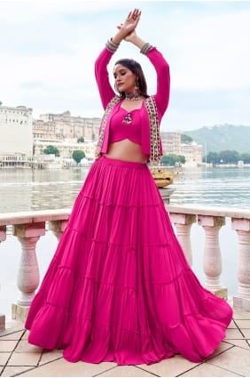 Lehenga Choli en rayonne rose avec miroir LC9071
