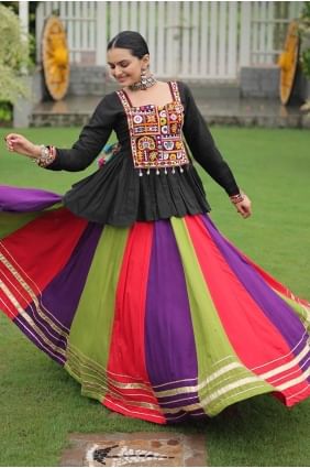 Lehenga Choli Multicolore en Rayon avec Dupatta Festif LC8520
