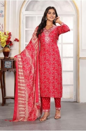 Salwar Kameez en rayonne rose avec imprimé SK155911