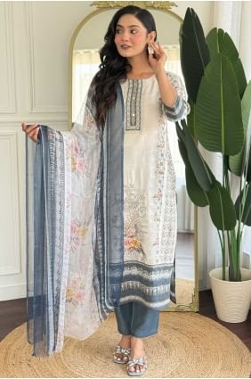 Salwar Kameez en rayonne blanc cassé avec imprimé SK155722