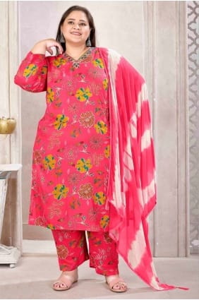 Salwar Kameez rose imprim en rayonne avec dupatta SK15625