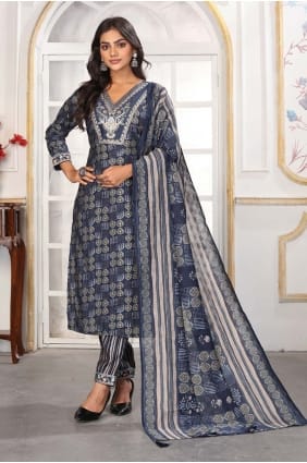 Salwar Kameez bleu imprimé en rayonne avec dupatta SK155907