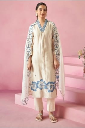 Salwar Kameez en rayonne tissée crème SK155747