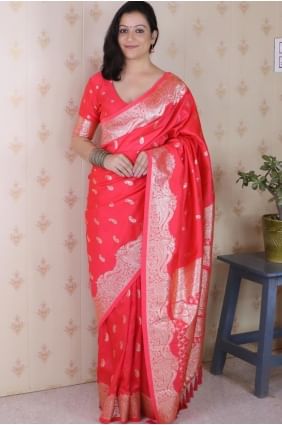 Sari rouge en soie Banarasi tissée SR28962