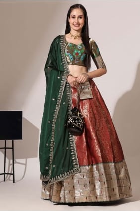 Lehenga Choli rouge bordeaux en soie avec broderies LC9021