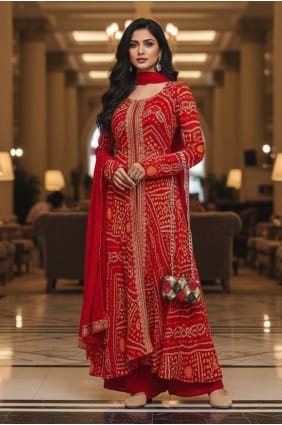 Ensemble palazzo brodé en jacquard rouge PZ4480