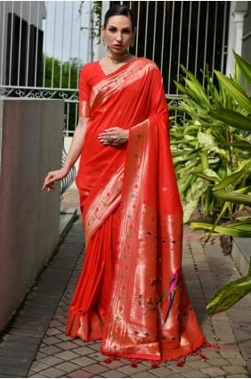 Sari rouge en soie Zari Banarasi SR29644
