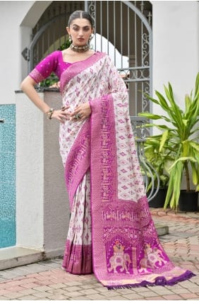 Sari magenta en soie Banarasi à Resham, zari SR29784