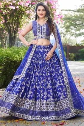Lehenga Choli Bleu Royal en Soie avec Dupatta LC8533